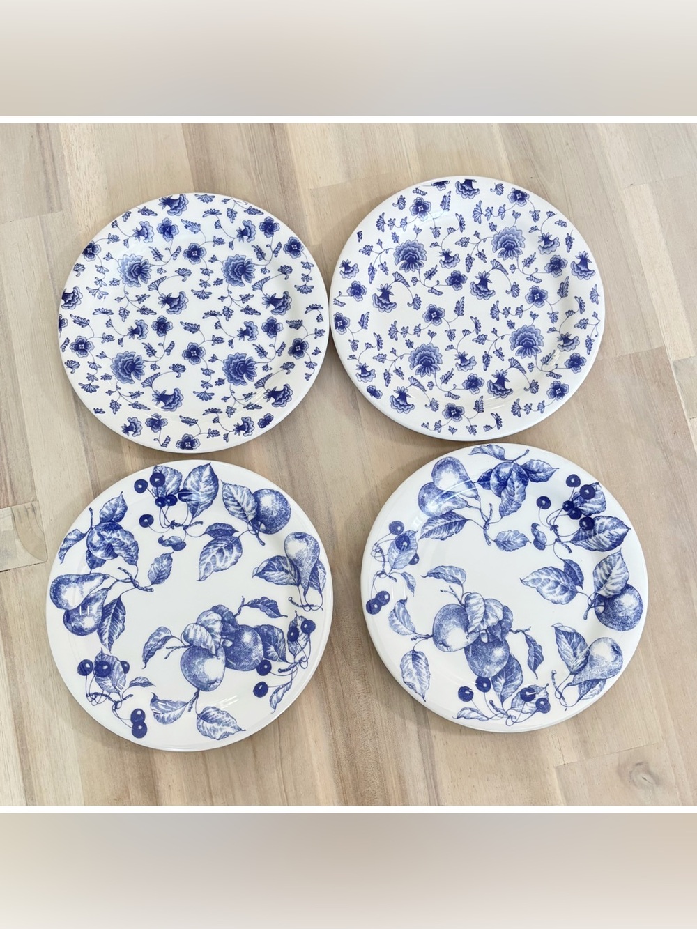 Vintage Pier 1 Ceramics Quadrifoglia Blue Pear Floral Print Mix Set Of 4 Italy